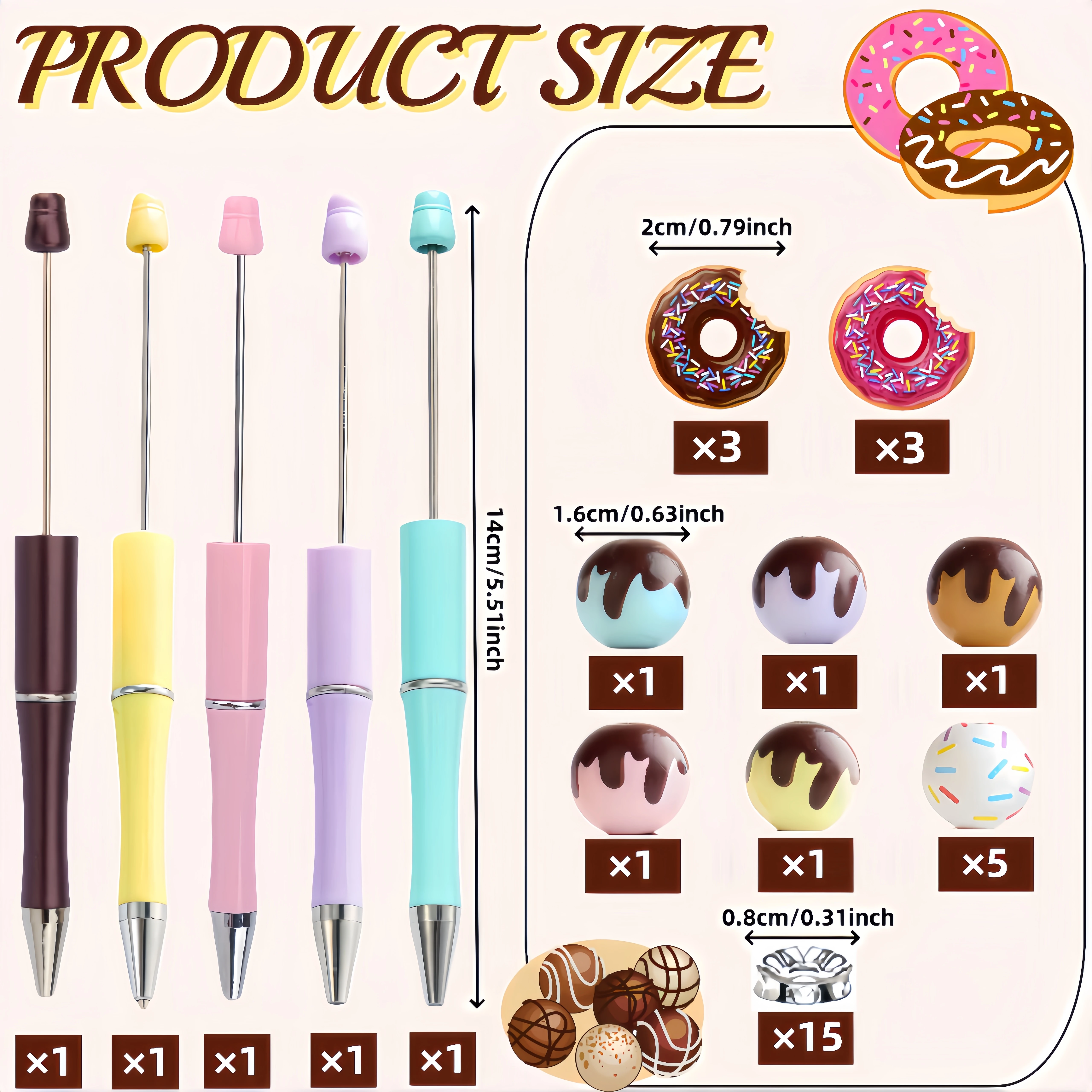 5PCS/10PCS Color Chocolate Rose Red Doughnuts Gingerbread Man Dessert Cake Theme DIY Wood Bead Set with Black Ink Ballpoint Pen