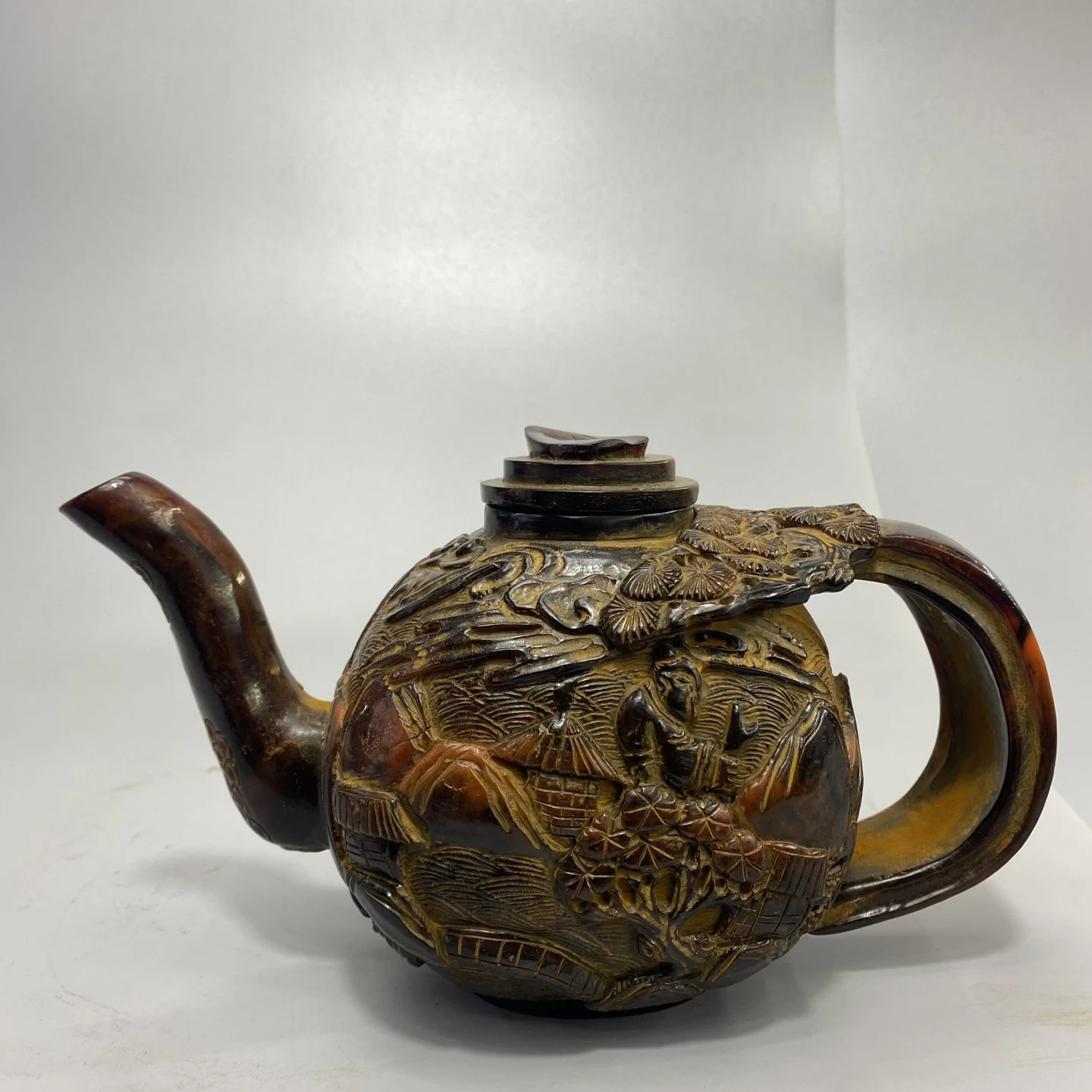 Collectable QingDynasty  Horn-Carved Pot Ornament,Decoration,free shipping