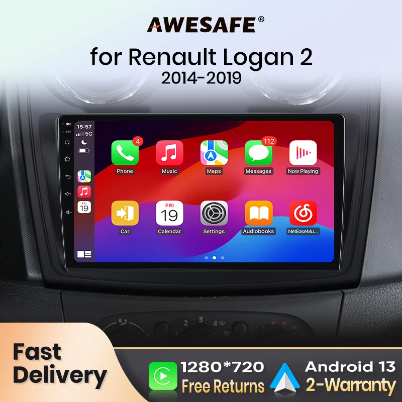 AWESAFE PX9 Plus Car Radio For Renault Logan 2 2012 - 2019 Sandero 2 2014 - 2019 wireless CarPlay Android Auto No 2 din 2din DVD