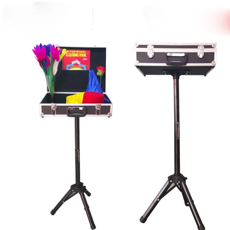 Magician Carrying Case Magic Table Tricks Gimmick Magician Suitcase with Aluminum Tripod 2024 New Arrival - Black Professional