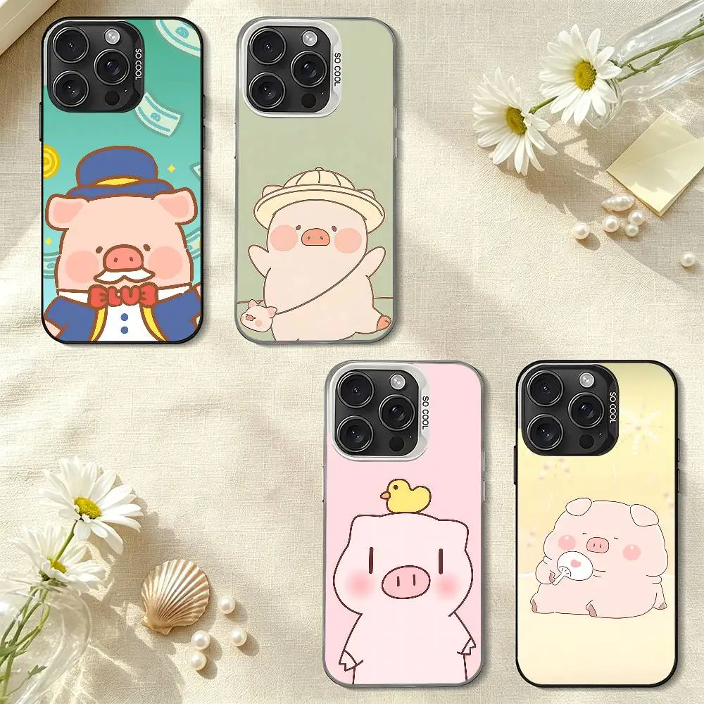 Cartoon Cute Lulu Pig Thin Silver Electroplating Shock Absorbing Shell For IPhone 17 16 15 14 13 12 11 Pro Max