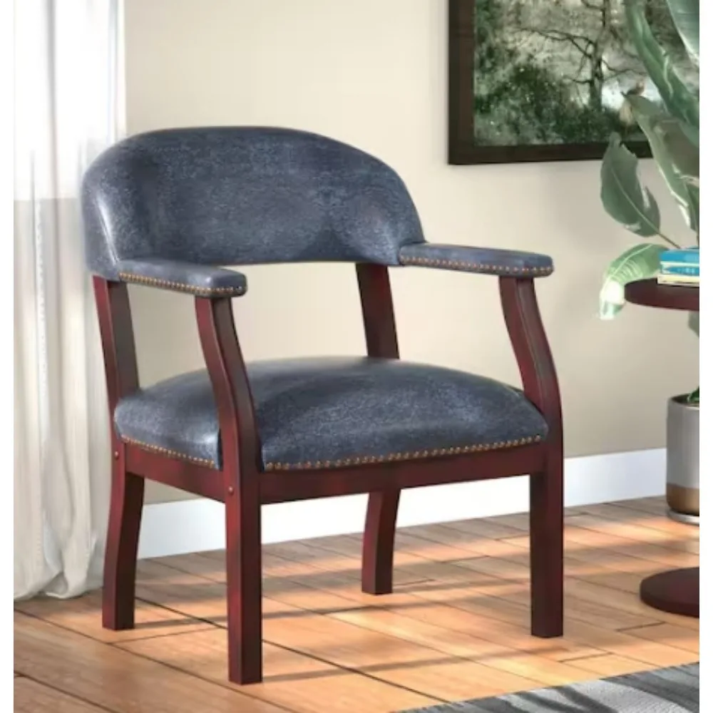 Sedia capitani contemporanea in blu e mogano