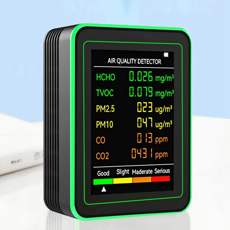 Detector de qualidade do ar 6 em 1, entrega em 24 horas, hcho tvoc co2 co pm10 pm2.5, medidor de gases, detecção inteligente