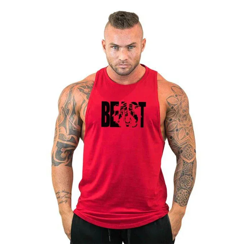 BEAST Letter Printed Cotton Mens Bodybuilding Tank Tops Gym Clothing Fitness Sleeveless Undershirt Y Back Workout Stringer Vest