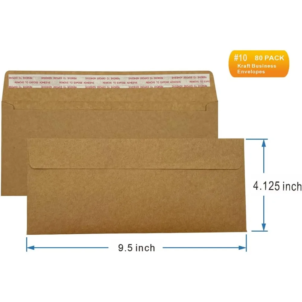 80 Brown Kraft Business Envelopes, 4.125x9.5in, Windowless, 120GSM