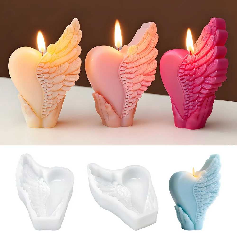 

3D Love Wing Candle Mold Silicone Non-stick Valentine's Day Handmade Soap Mold DIY Reusable Heart Wing Resin Mold Couple Gift