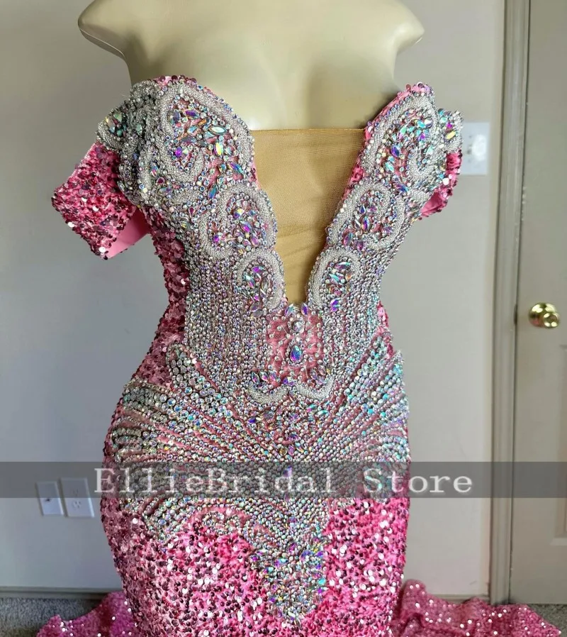 High Quality Sequin Evening Dresses Beaded Crystal Mermaid Wedding Party Dress V Neck Gowns Prom Gown 2026 Females Customized