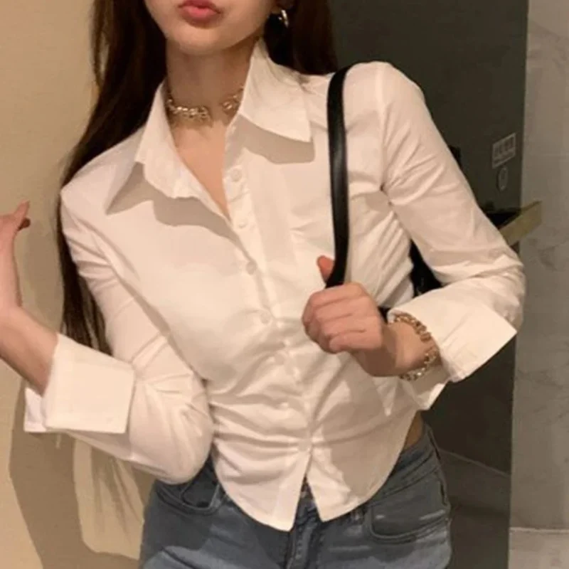 Elegant Women Korean Shirts&Blouses Y2K Sexy Slim Crop Tops Hotsweet Fashion Streetwear Female Autumn Casual Office Ladies New - view 3