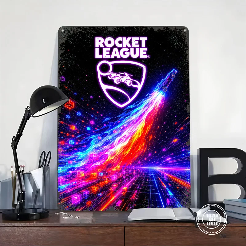 Rocket League Neon Car Boost Personalized 3D Textured Metal Poster Wall Art Vintage Tin Signs for Home Decor Accessories Items
