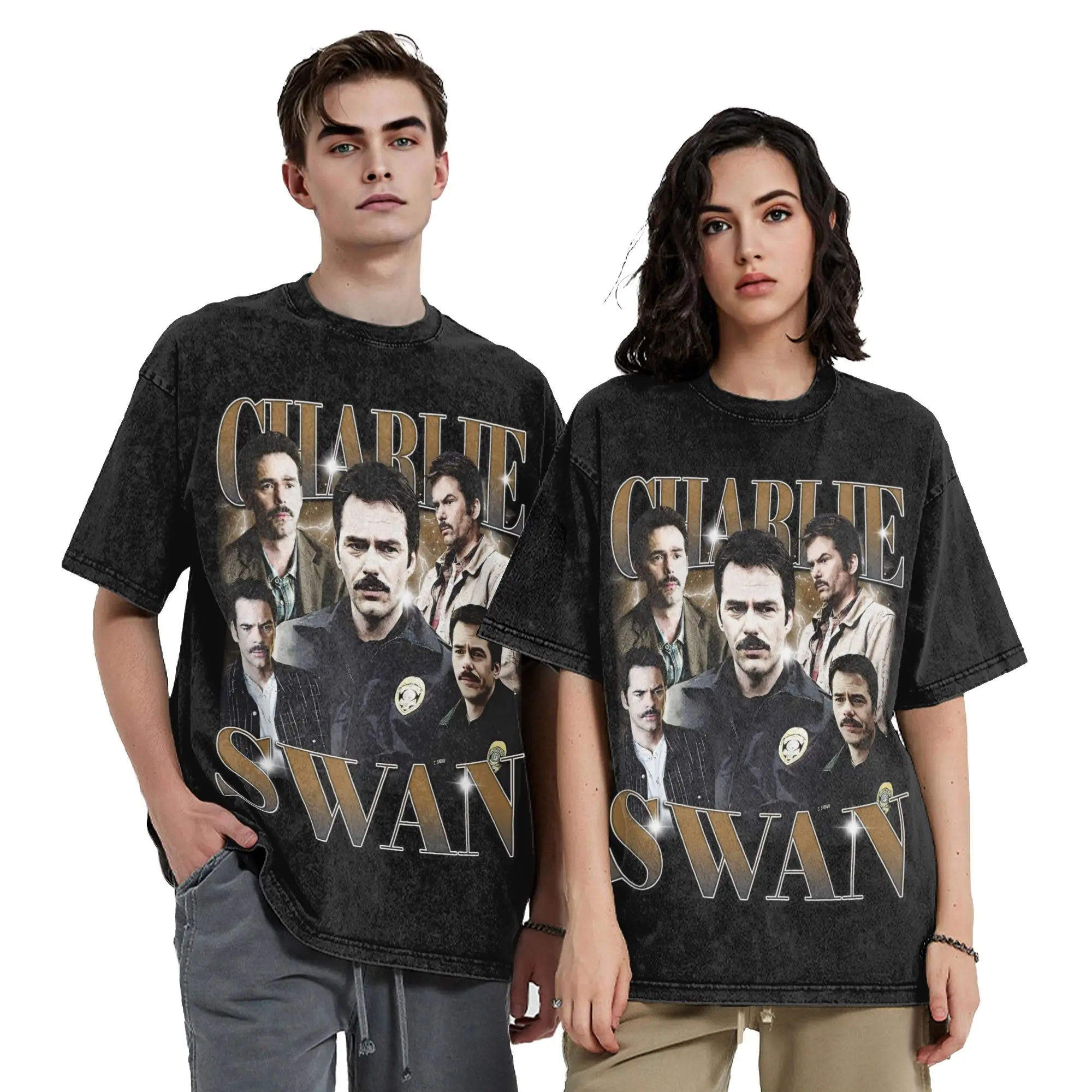 Charlie Swan Retro 90s Twilight Washed T Shirt Streetwear Hip Hop Novelty T-Shirt  Tee Shirt Men Women Cotton Oversize Printed