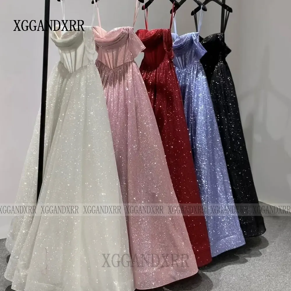 Customized A Line Prom Dress 2026 Sparkling Fabric Sweetheart Off Shoulder Backless Elegant Evening Party Gown Luxury Formal