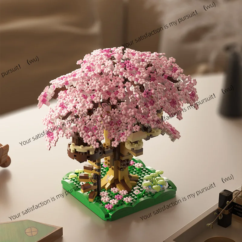 Pink cherry tree house building micro-particle building block classic model girl series difficult assembly toys