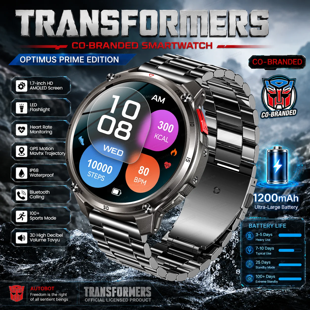 New TF Original Men Outdoor Smart Watch Built-in 1200mAh Battery Compass Flashlight IP68 Waterproof BT call 1.7”sport Smartwatch