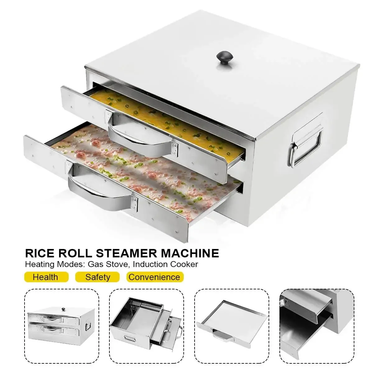 Fast Making Steamed Vermicelli Rice Roll Machine DIY Stainless Steel Steamer Tray Kitchen Cooking Boiler