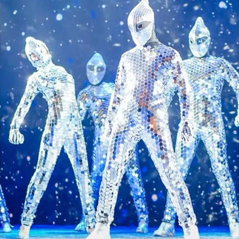 Costume da specchio Donna Uomo Costume da palcoscenico a specchio Ds Dj Abbigliamento da spettacolo per feste Tuta da discoteca Bar GoGo Set di abbigliamento da ballo