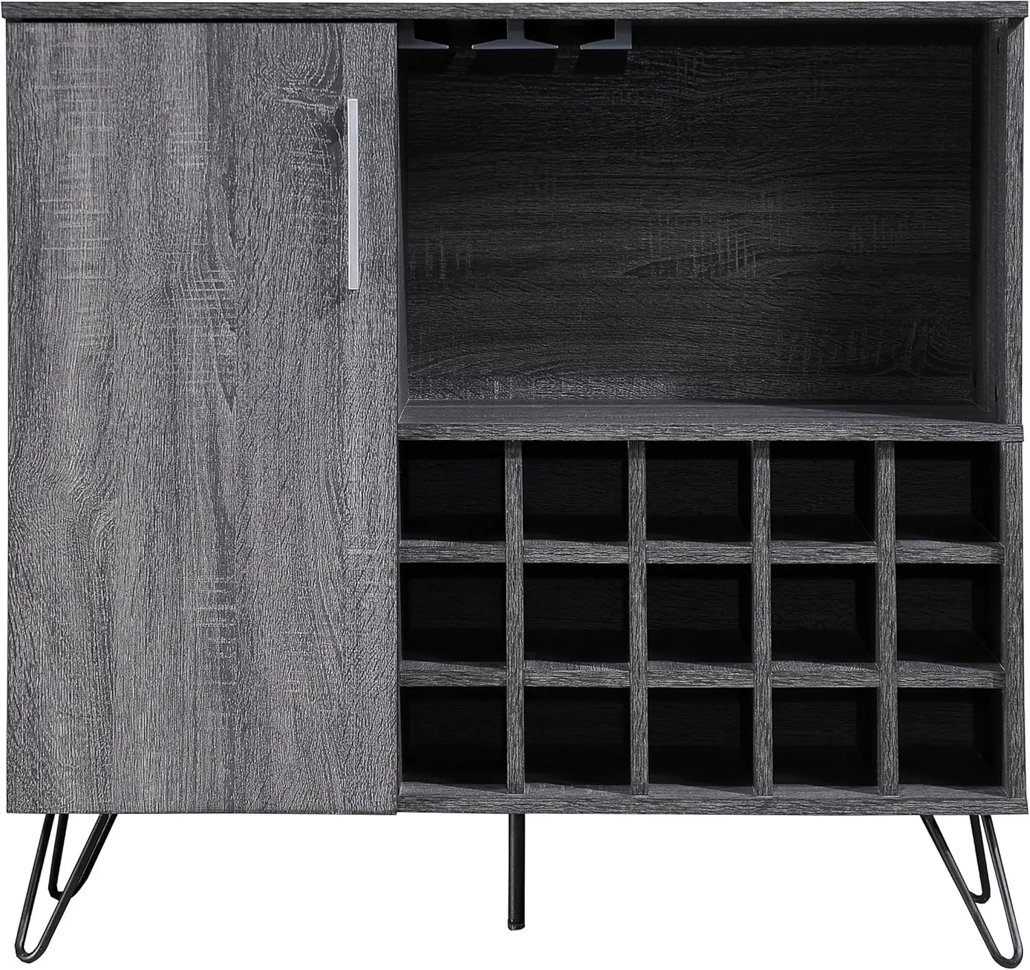 

Lochner Mid- Faux Wood Wine And Bar Cabinet, Black / Sonoma Grey Oak Finish