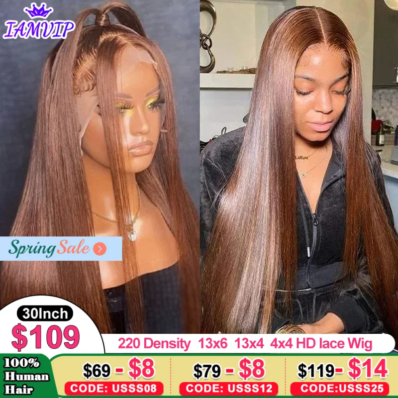 

360 Full Hd Lace #4 Brown 200% 13x6 Transparent HD Lace Frontal 13x4 Front Wig for Women Straight Wave Remy Human Hair Black Bod