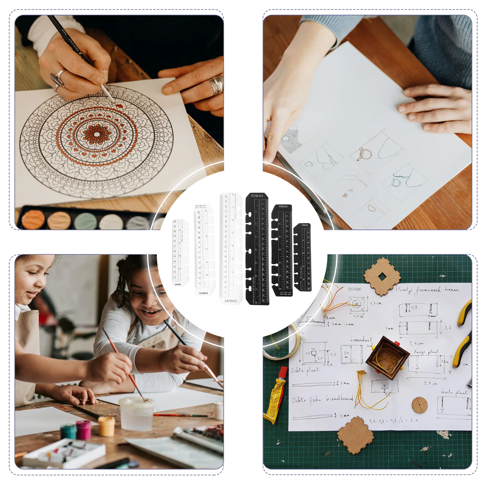 12pcs Bookmarks Ruler A5 A6 Six Hole Loose Leaf Plastic PP Lightweight Drawing Tool Measurement Page Marker Reading