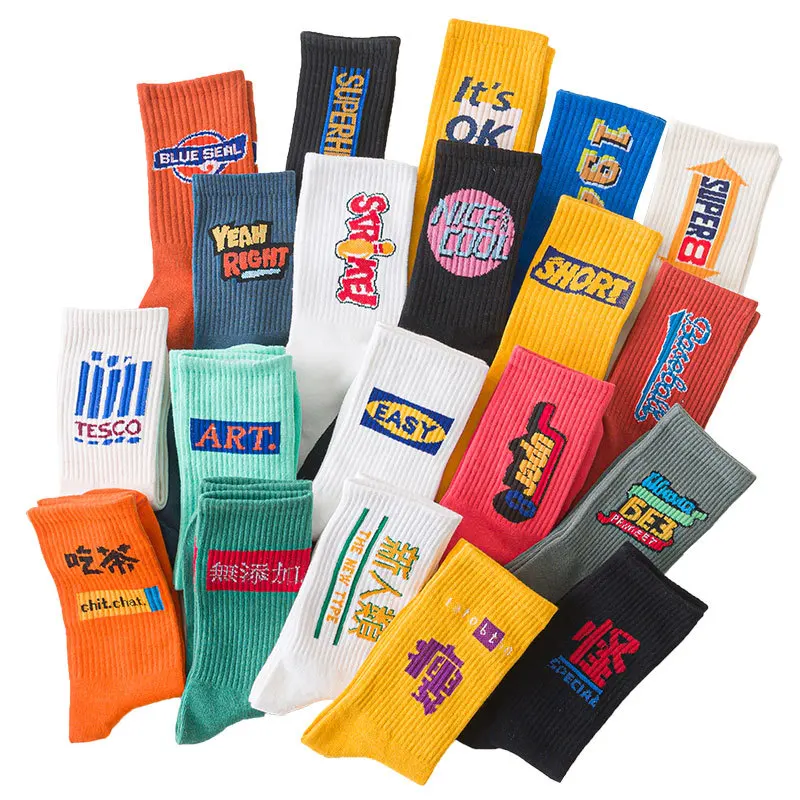 Autumn and winter street letter trend everything sports wind European and American couple style mid-tube cotton socks