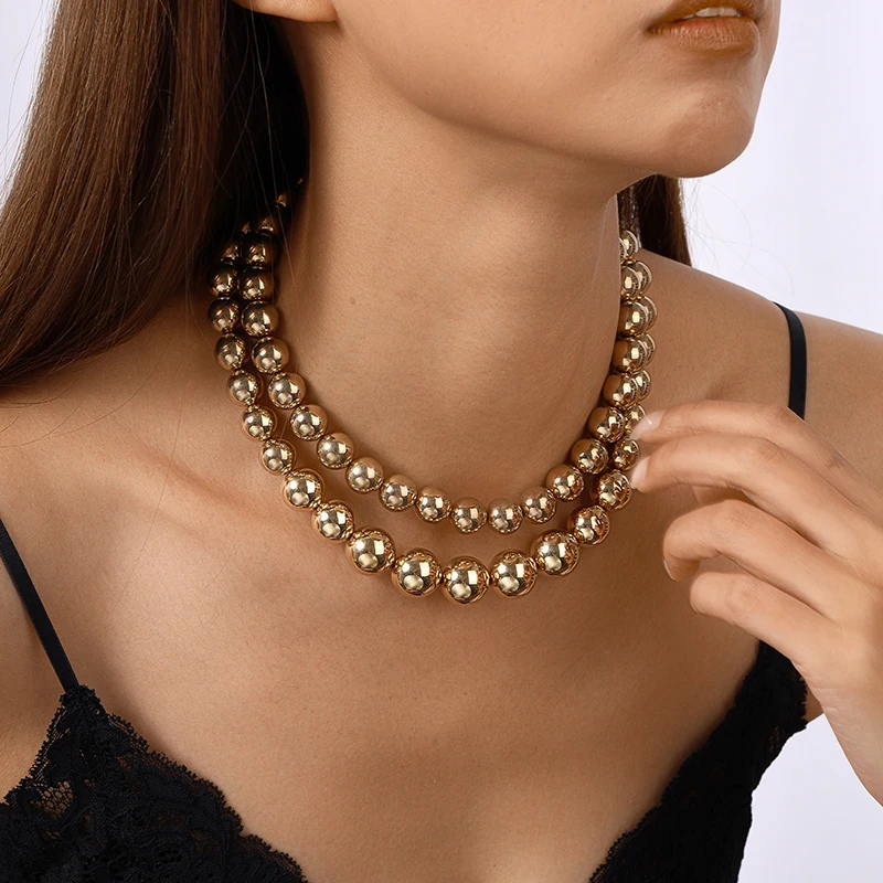 Aihua Exaggerated CCB Material Big Ball Necklace For Women Punk Gold Color Hip Hop Beaded Choker Necklace Party Jewelry Gifts - Image 3