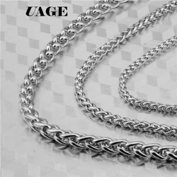 UAGE 3mm/4mm/5mm/6mm Width 316L Stainless Steel Men Boy Spiga Plait Necklace Chain Silver Color