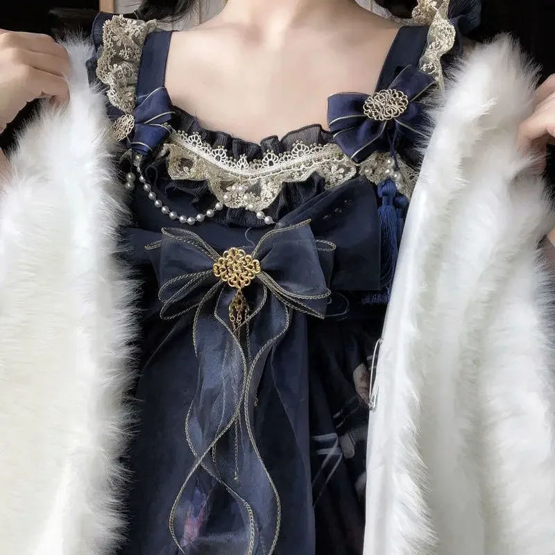 [나인테일 여우] 레드 중국 스타일 레트로 로리타 멜빵, JSK 빅토리아 티 파티 공주 원피스 고스 로리타