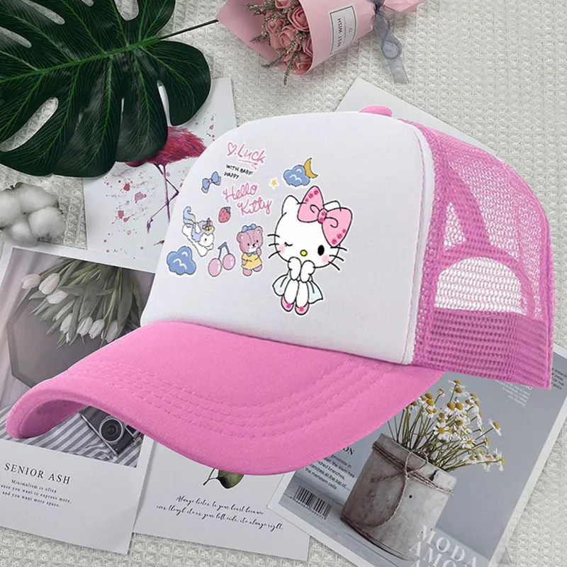 2024 New Sanrio Hello Kittys Children Baseball Cap Kawaii Cartoon Summer Gauze Ventilate Versatile Sunshade Sunscreen Hat Gifts