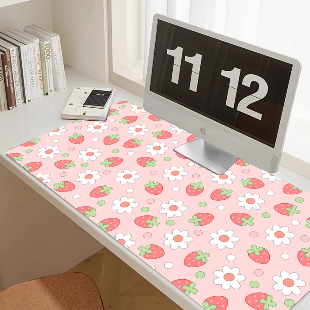 Strawberry Desk Mat Kawaii Mousepad Pink Cute milk sakura cherry blossom pattern Pastel aesthetic deskmat XXL gaming mouse pads