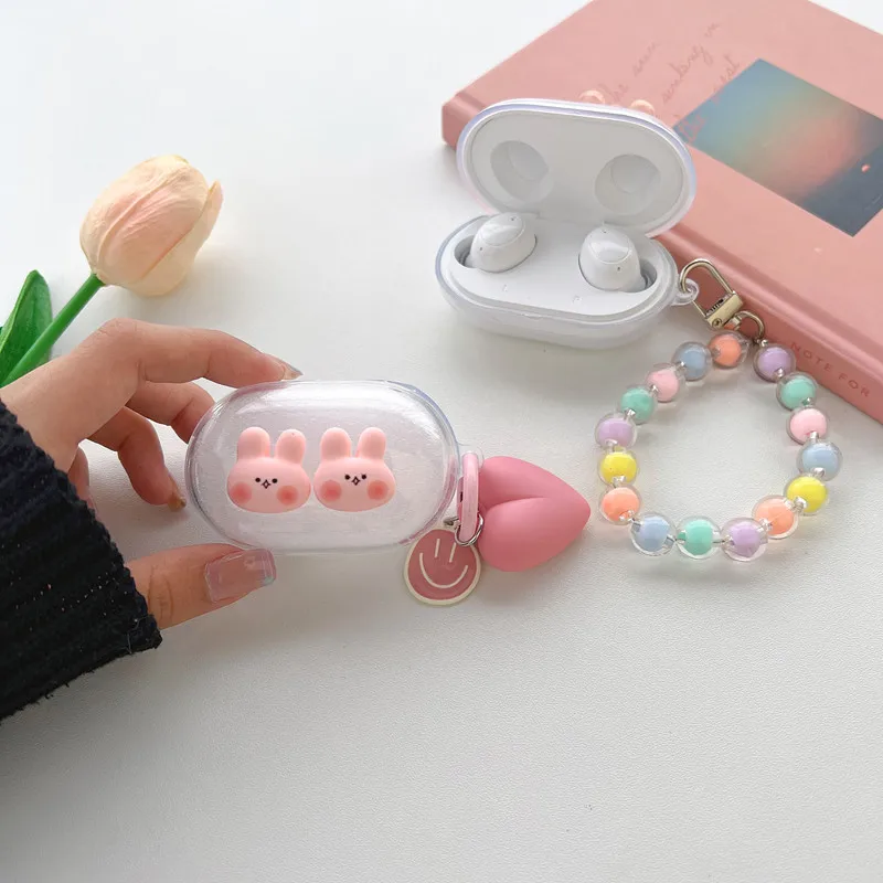 New Earphone Case For oppo enco buds Bear/rabbit/Love transparent soft shell Headset Protecte Case For oppo enco w11 Pearl chain