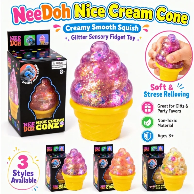 2026 New NeeDoh Glitter Ice Cream Stress Relief Toy Squeezy Fun Novelty Toy Stress Reliever Toys