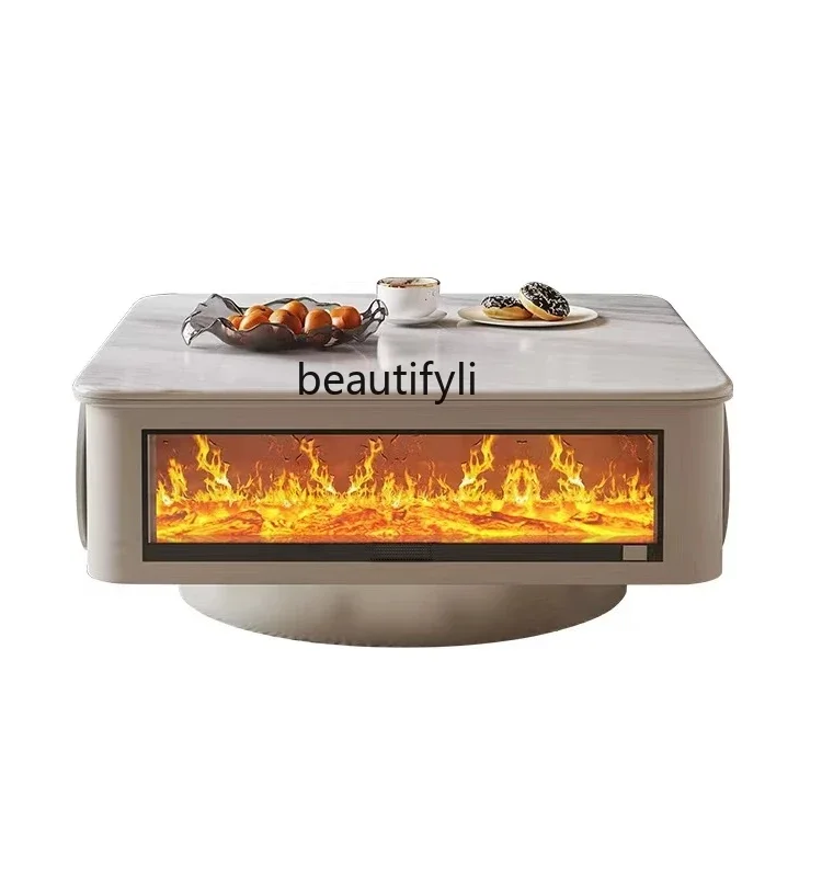 

ss 8617 New, coffee table cream style square rotating fireplace living room modern simple designer heating table