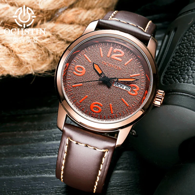 OCHSTIN ساعة يد رجالية بحزام من الجلد الطبيعي رائجة البيع ساعات حركة كوارتز للرجال موضة مقاومة للماء سلسلة أسطورة ساعة رجالية #3