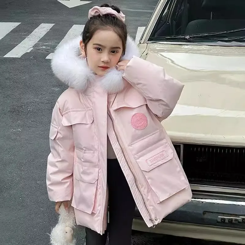 

RAISE YOUNG Winter Young Teens Girls Jakcets Faux Fur Hooded Sticker Zipper Parkas For Children Girls 4-14Y Kids Girls Outerwear