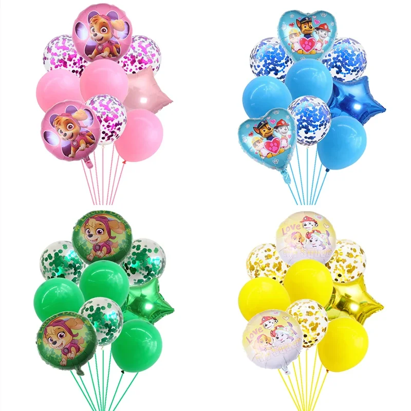 Paw Patrol-globo de película de aluminio de 18 pulgadas con dibujos de corazón redondo, decoración para fiesta de cumpleaños infantil, juego de globos de lentejuelas