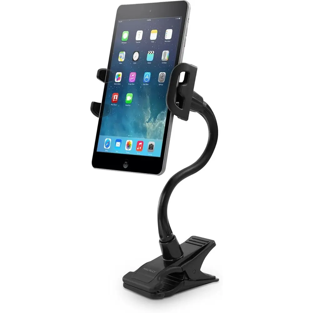 

Universal Gooseneck Tablet and Phone Clip Holder - Flexible Mount for Devices up to 8 with Clamp for Desks up to 1.75 Thick, Bla