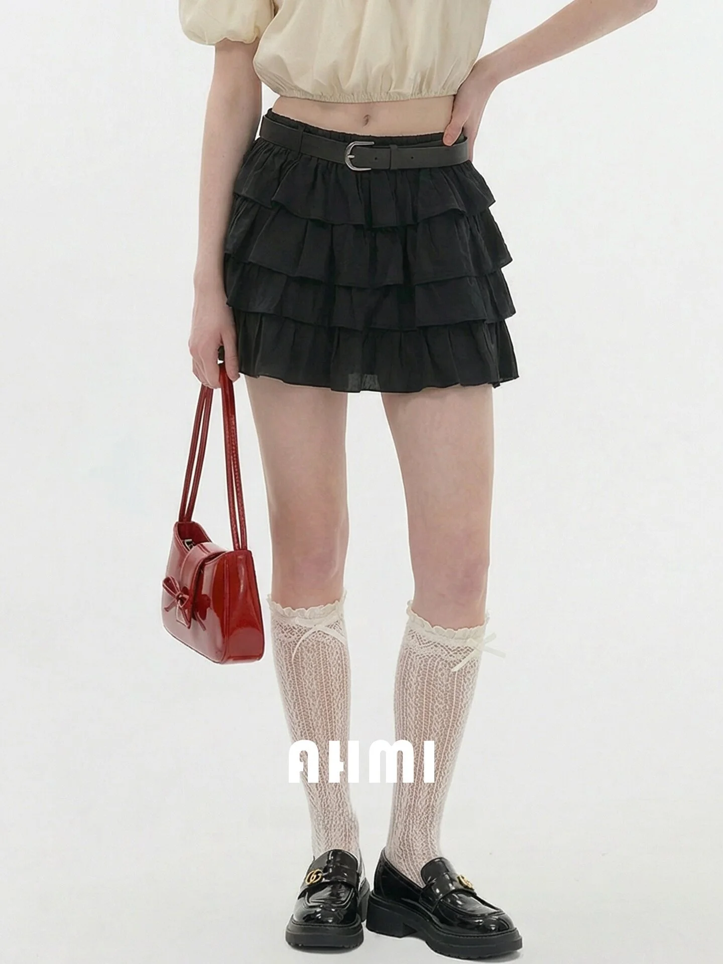 

Юбка-полусолнце AHMI в балетном стиле, многослойная, с завышенной талией, приталенная, летняя, короткая, А-силуэт, маленький размер