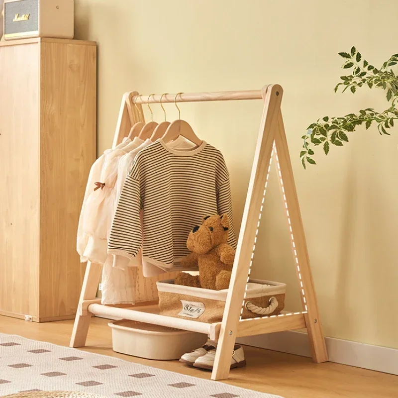 Kids Solid Wood Folding Clothes Rack Simplistic Design Effective Coat Hanging Solution with Landing Rod Adaptable Use Stylish