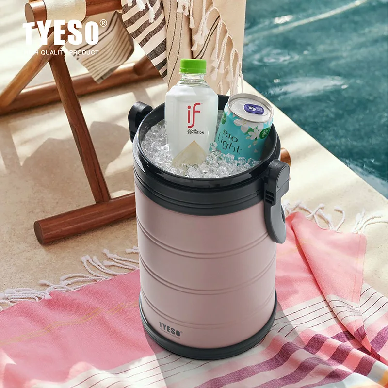 TYESO 5/6.6L Insulated Cooler Buckets 304 Stainless Steel Multifunctional Portable Vacuum Ice Bucket for Outdoor Camping Picnic