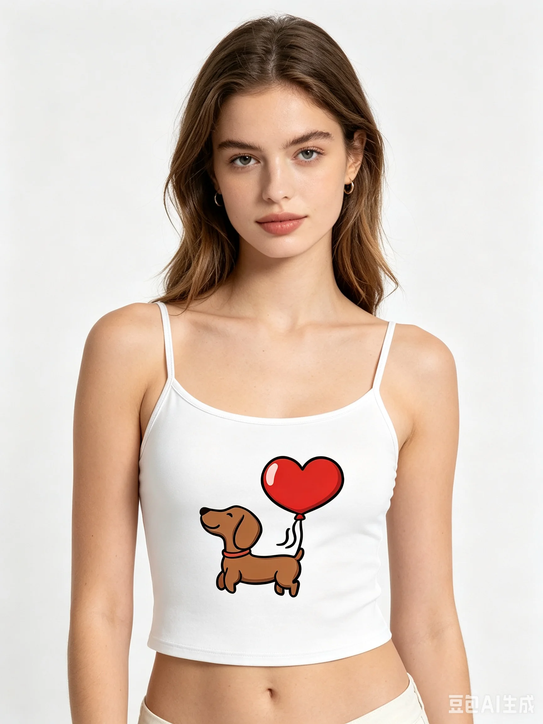 Cute Dog Heart Balloon Print Women Spaghetti Strap Crop Tank Top Y2K Slim Cami Vest