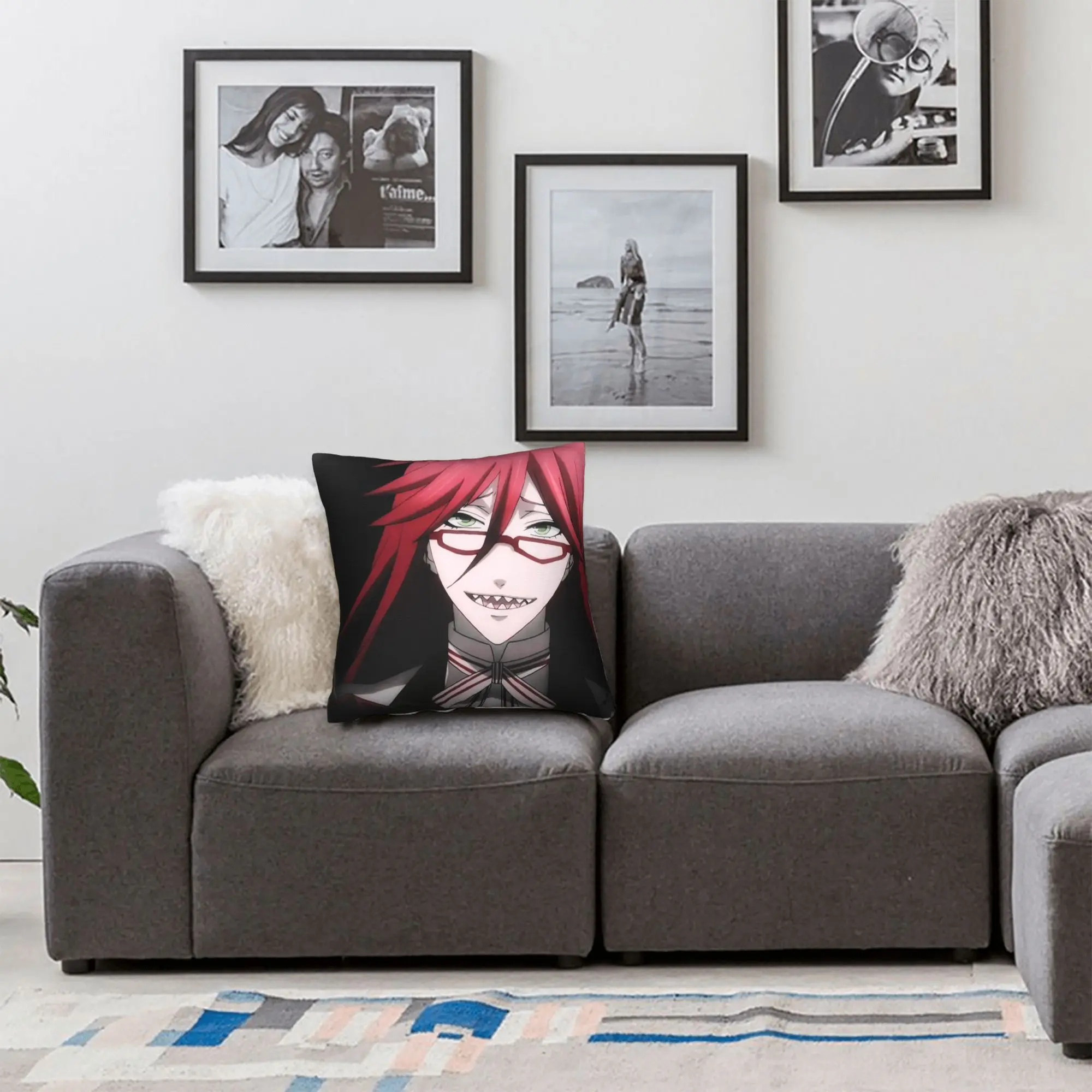 Black Butler Grell Sutcliff  Pillowcase Printed Polyester Cushion Cover Gift  Pillow Case Cover Home Square 45X45cm - view 4