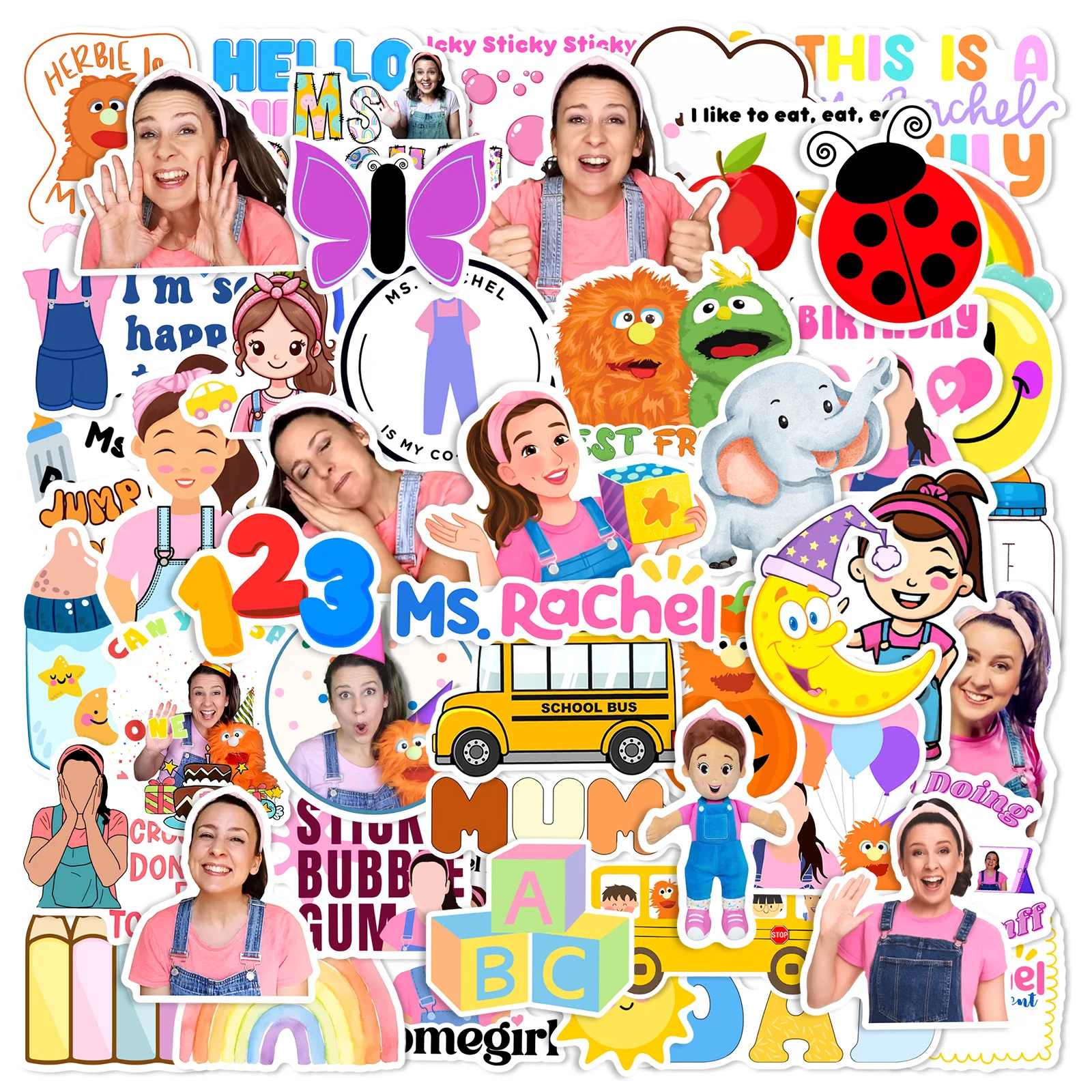 

10/30/50PCS Ms.Rachel Early Childhood Education Sticker Decals Toys DIY Suitcase Skateboard Phone Luggage Bike Sticker Gift