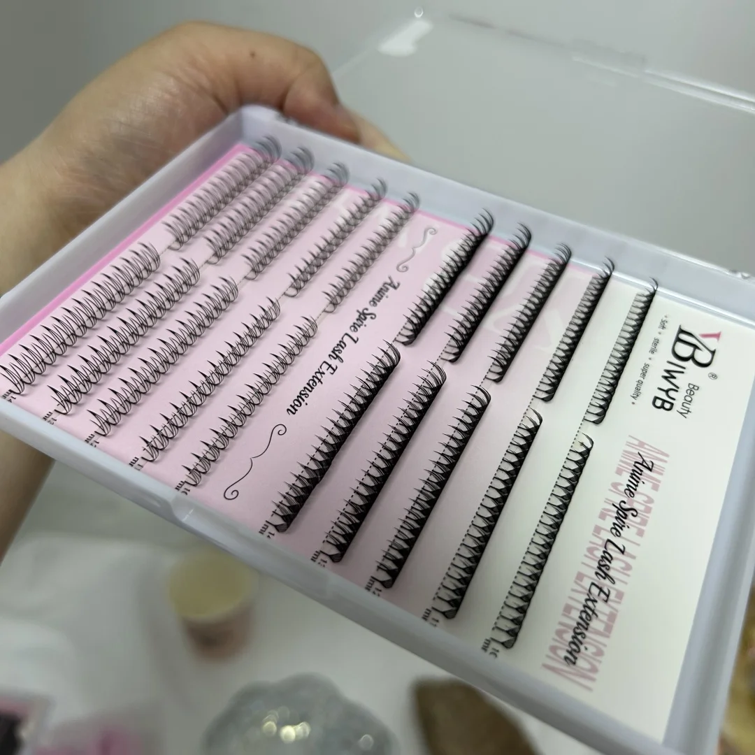 IWYB 10 خطوط كوميك سباير الرموش تمديد ريشة شكل الفردية جلدة مزيج مجموعة أنيمي جلدة أدوات ماكياج