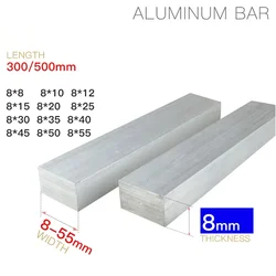 Barra de aluminio de 8mm de espesor, placa plana de aleación de aluminio de 8mm de ancho, 8-55 de longitud, 300, 500mm, 5, 6, 7, 8, 9, 10, 12, 15