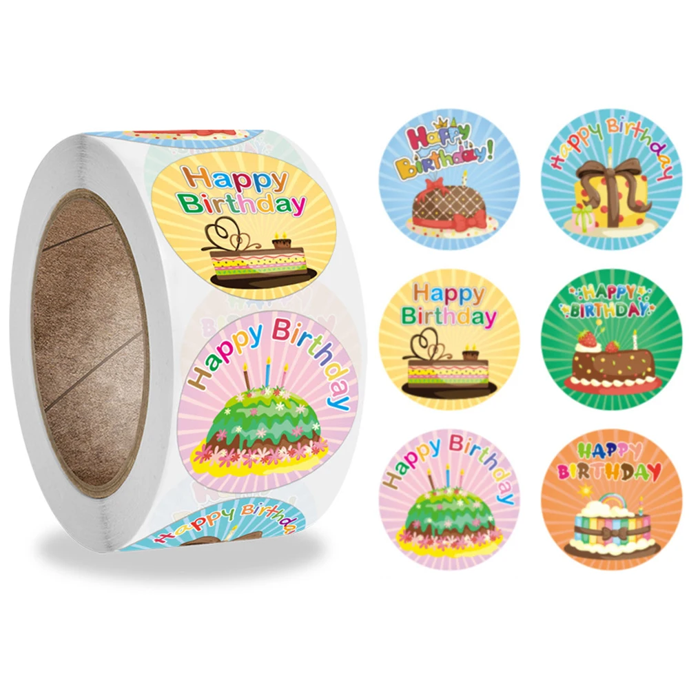 100-500 Chiếc Dễ Thương Chúc Mừng Sinh Nhật Dán Sinh Nhật Tặng Trang Trí Niêm Phong Hãng Đồ Chơi Trẻ Em Tặng Gói Thêu Sò Miếng Dán