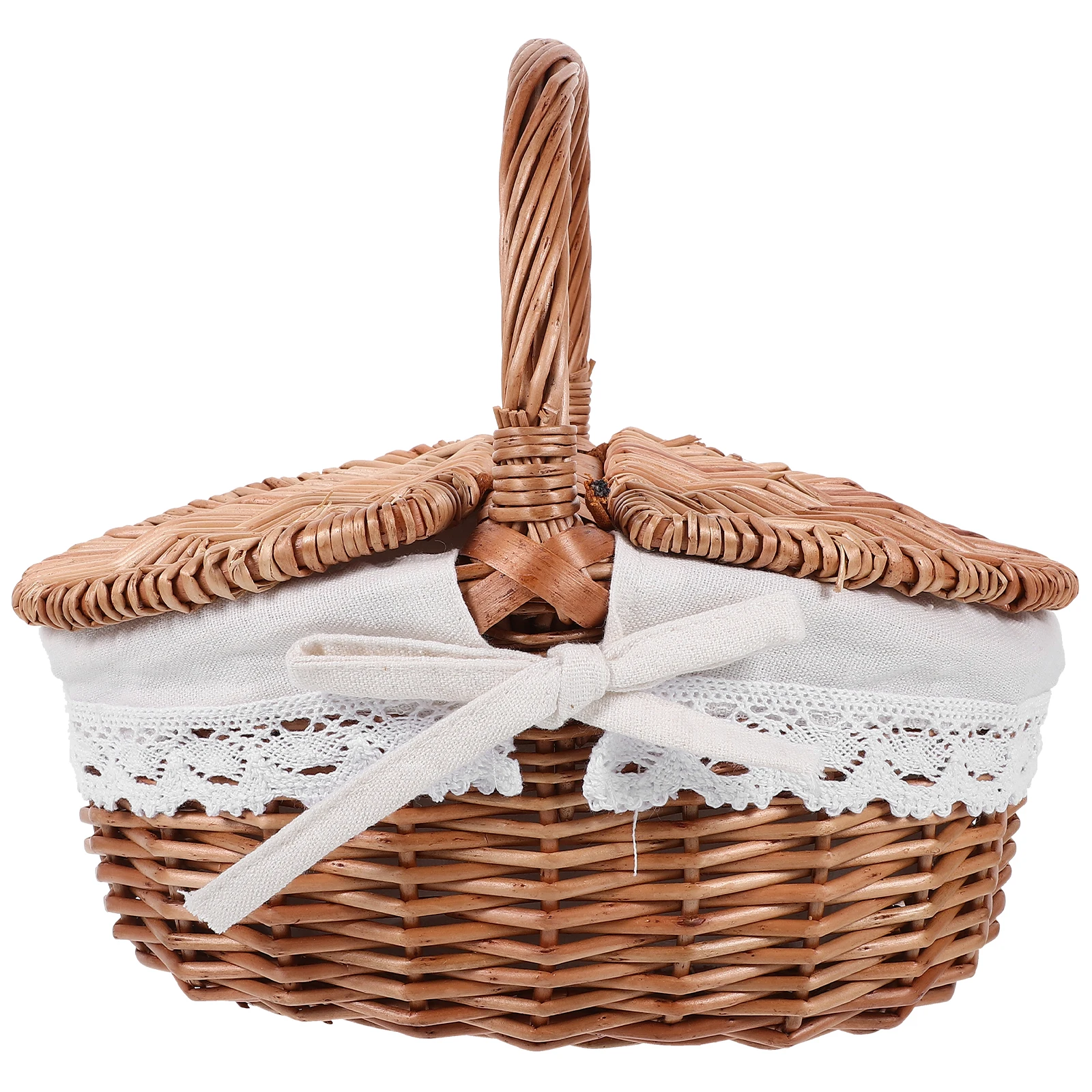 

Large Handwoven Willow Basket with Lid for Shopping Picnic Outdoor Storage Organizer Sturdy Portable Container
