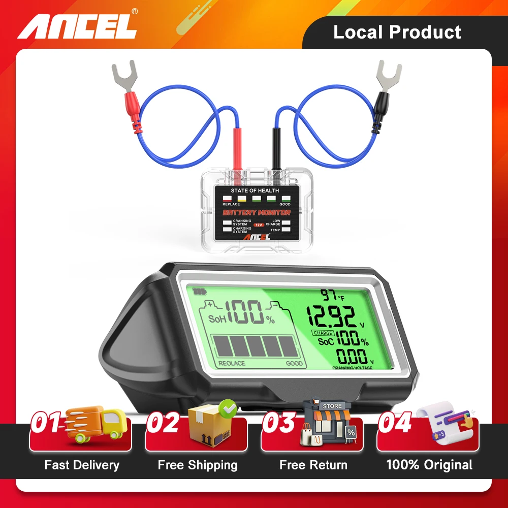 ANCEL BM200 PRO 12V LED Car Battery Tester Monitor Head-Up Display Waterproof SOH SOC Charging Battery Capacity Analyzer Tools