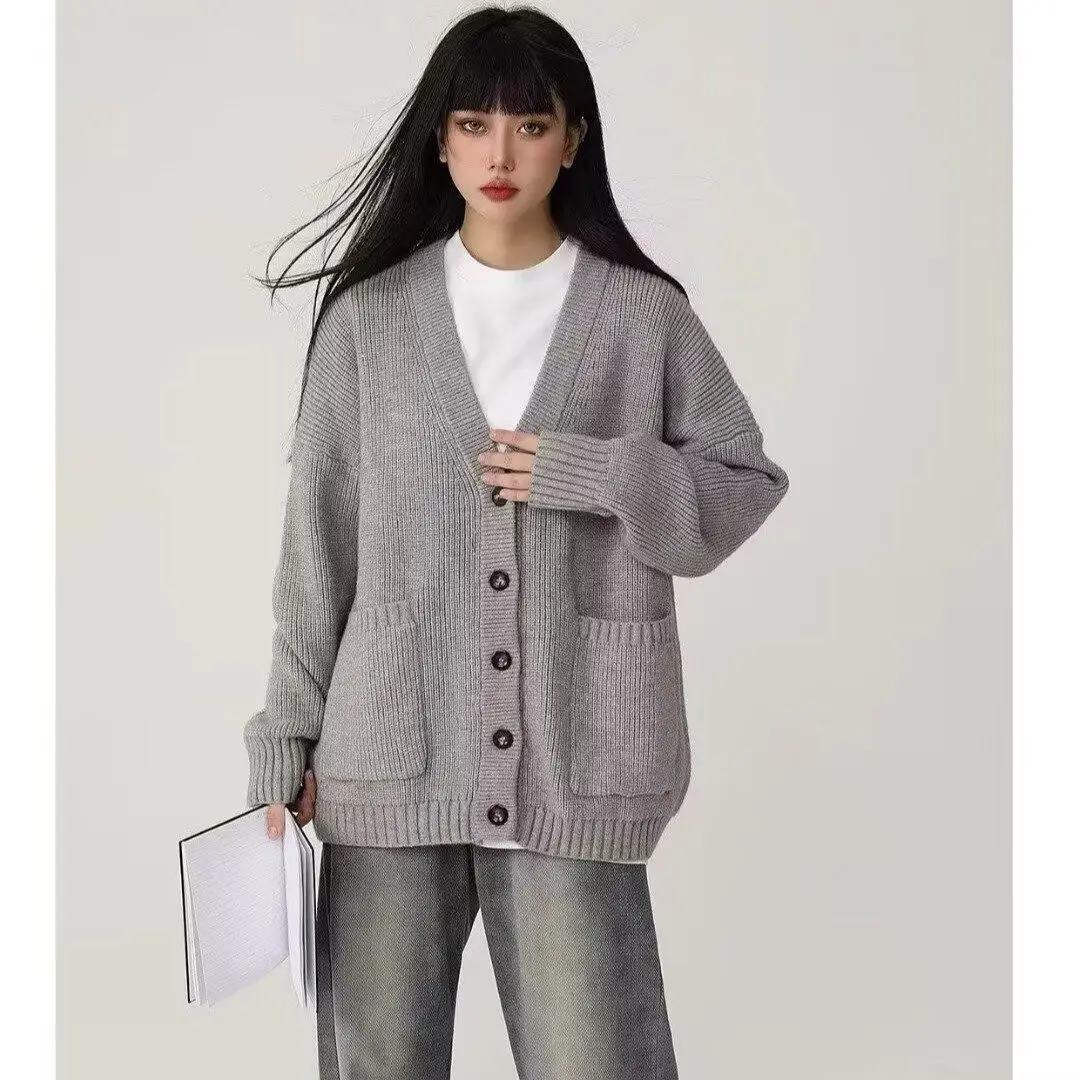 ay Single-Button Sweater Coat Women's Oversize Loose Knitted Outerwear Autumn Winter plus Size Korean Sle Lazy Faion
