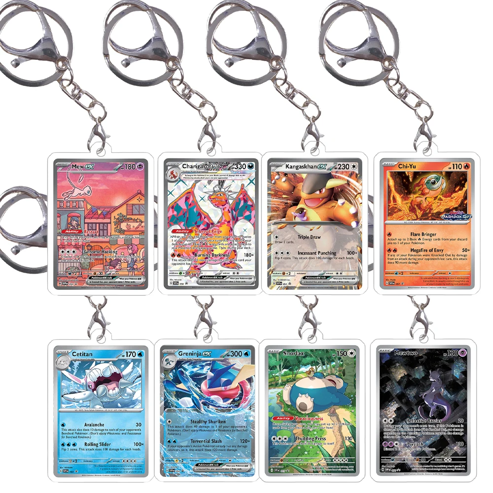 Pokemon Keychain Mewtwo Mew Greninja Kangaskhan Charizard Acrylic Small Cards Anime Game Self Made Pendant Game Prop