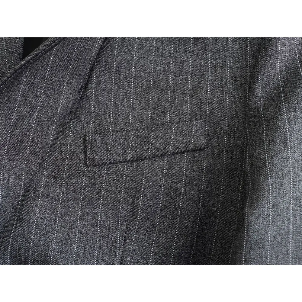 سترة مخططة بصف واحد من Duoperi بجيوب للنساء ، جاكيت بأكمام طويلة برقبة مسننة ، أنيقة وعصرية #4