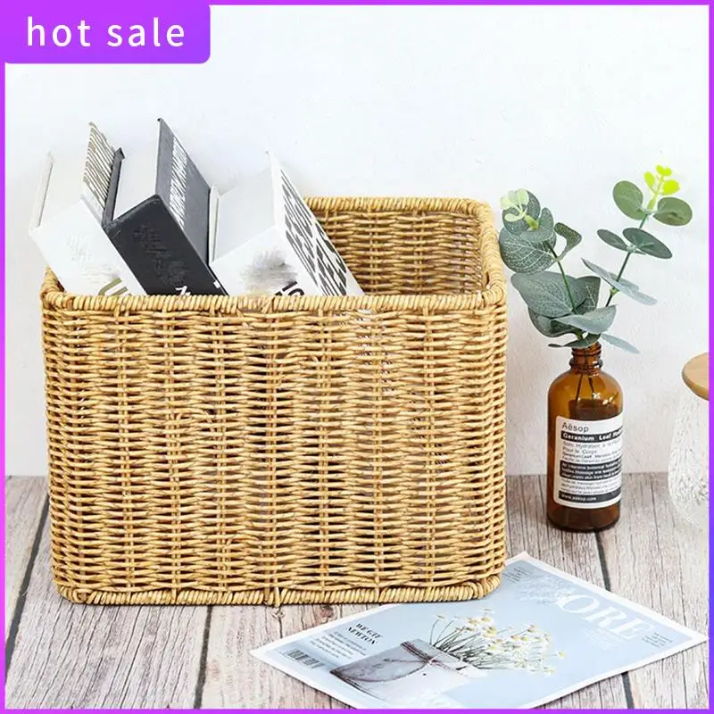 

Storage Basket Hand-Woven Rattan Wicker Basket Desktop Organizing Box Various Item Arrangement Nesting Basket L
